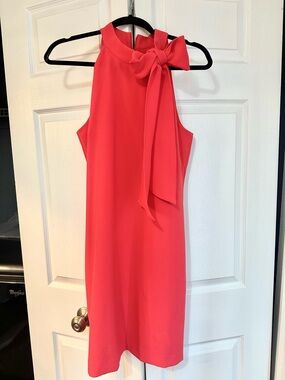 Vince Camuto Coral Pink Tie-Neck Shift Dress
